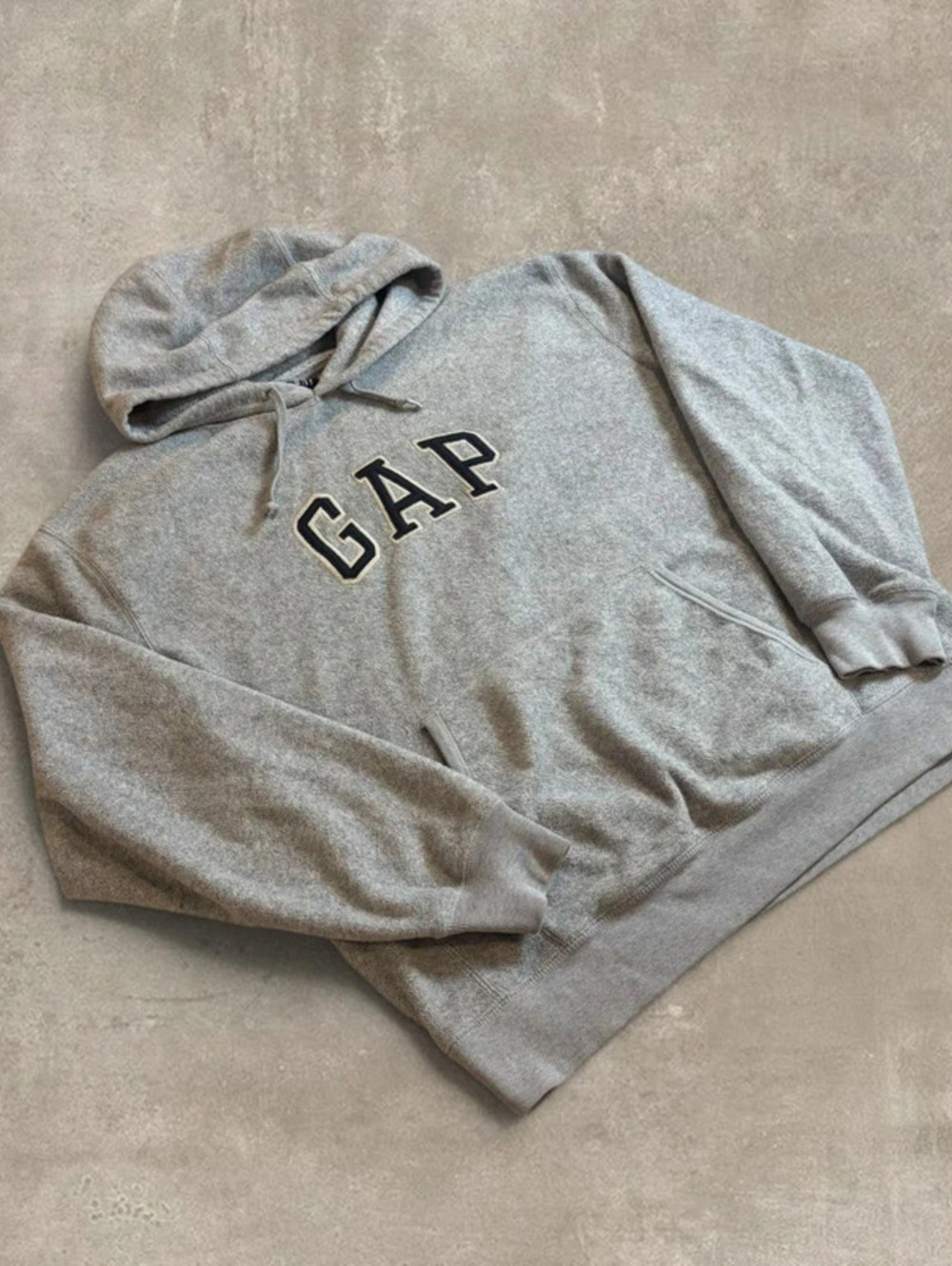 Vintage GAP Arch Logo Pullover Fleece Hoodie Heather Grey Black Spellout Mens M